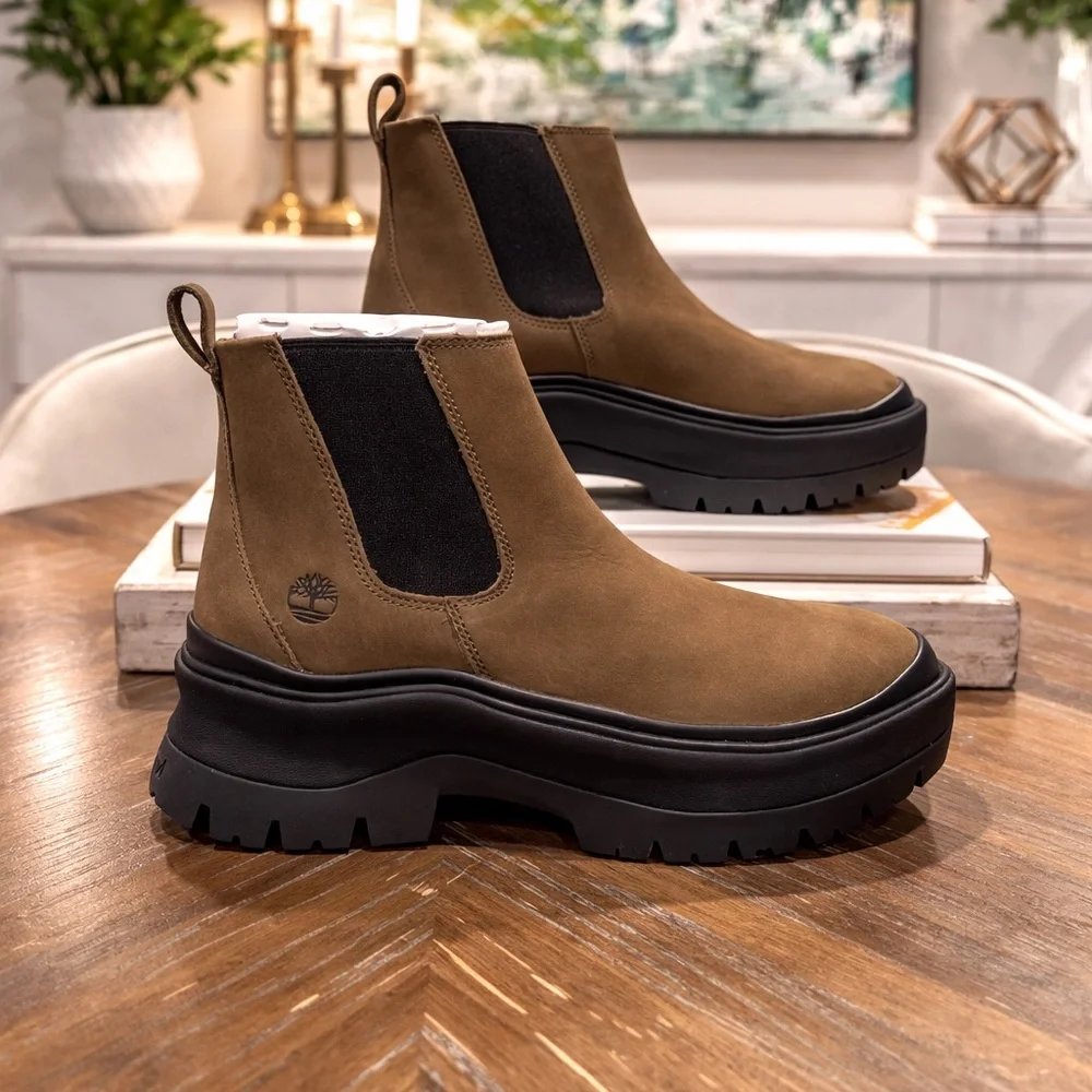 Timberland olive Chelsea Boots with Black Soles 10